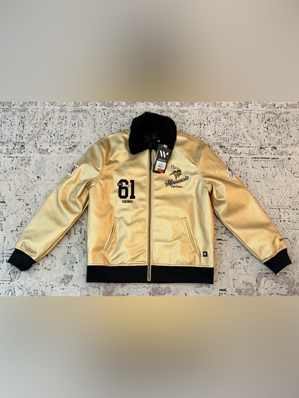 The Wild Collective Minnesota Vikings Faux Leather Bomber Women’s Jacket Sz: S
